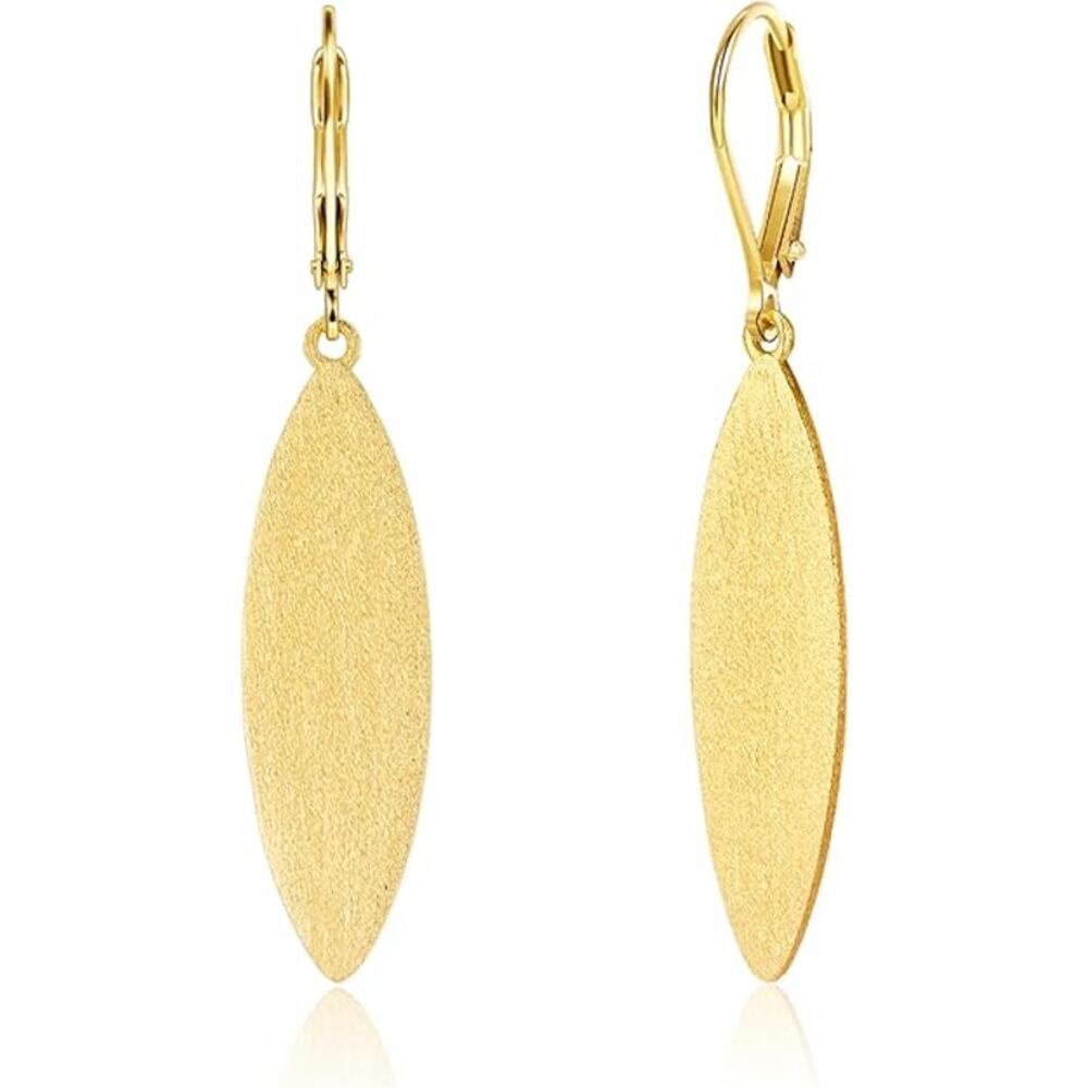 Trendy 14K Gold Plated Drop Leaf Shaped Dangle Earring for Women